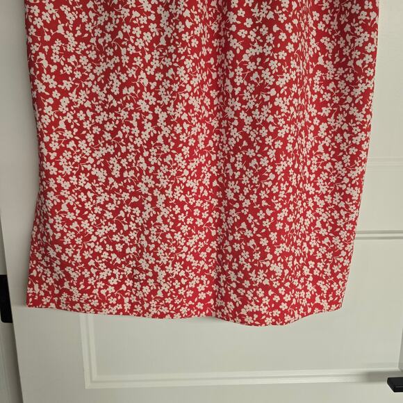 Women's J. Crew Red & White Floral Elastic Waist Midi Skirt | Size Small - Picture 7 of 11